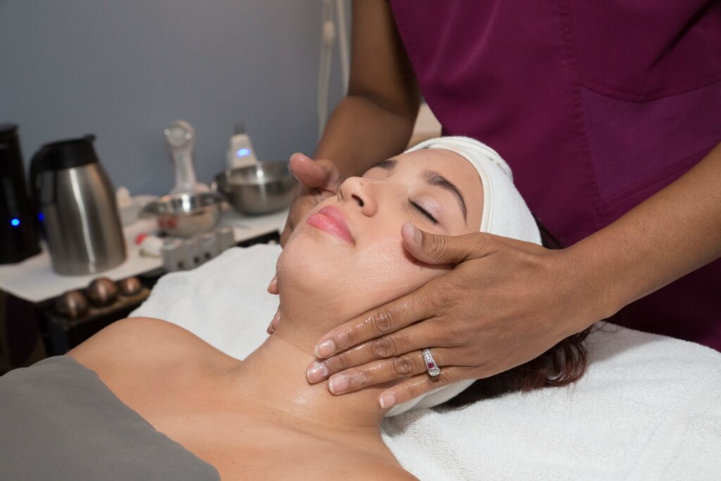 Woman getting facial skin care