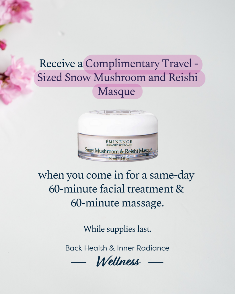 Receive a complimentary travel-sized snow mushroom and reishi masque when you come in for a same-day 60-minute facial treatment and 60-minute massage. 